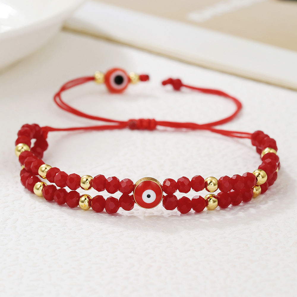 Bohemian Handmade Glass Bead Cross Bracelet with Pearl Adjustable Geometric Design for Women