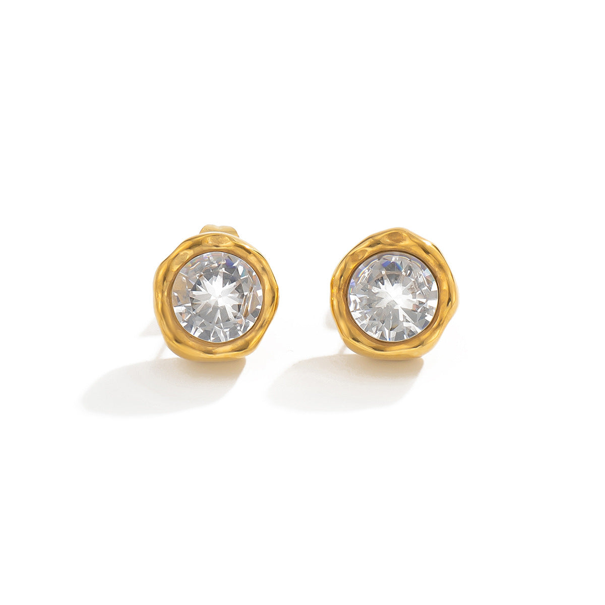 18K Gold Plated Stainless Steel Oval Stud Earrings with Rhinestone Inlay for Women