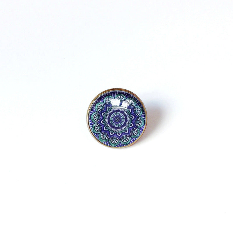 Broche floral vintage bohemio de mandala en latón con acabado chapado para mujeres y hombres