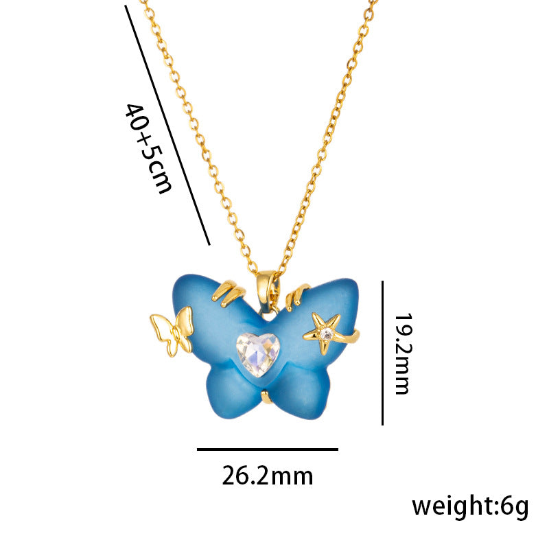 Collana Minimalista da Donna in Acciaio al Titanio a Forma di Farfalla con Micro Pavé di Zirconia, Catenina a O, Gioielli per Clavicola
