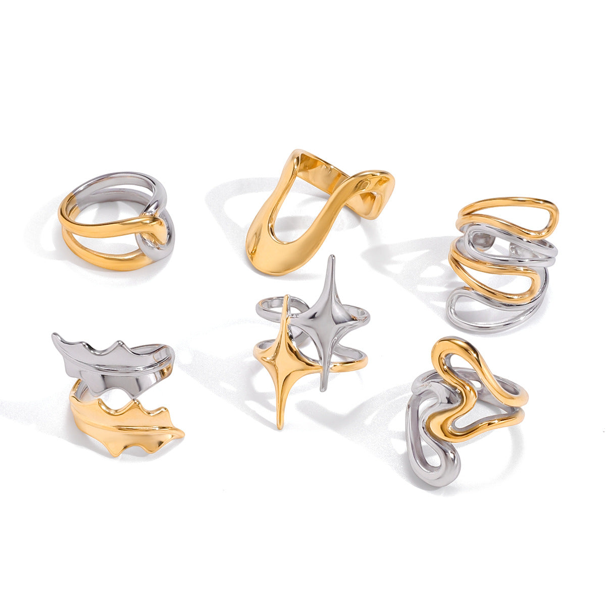 Anello placcato in acciaio inossidabile a forma geometrica da donna con accento a stella, accessorio di moda minimalista