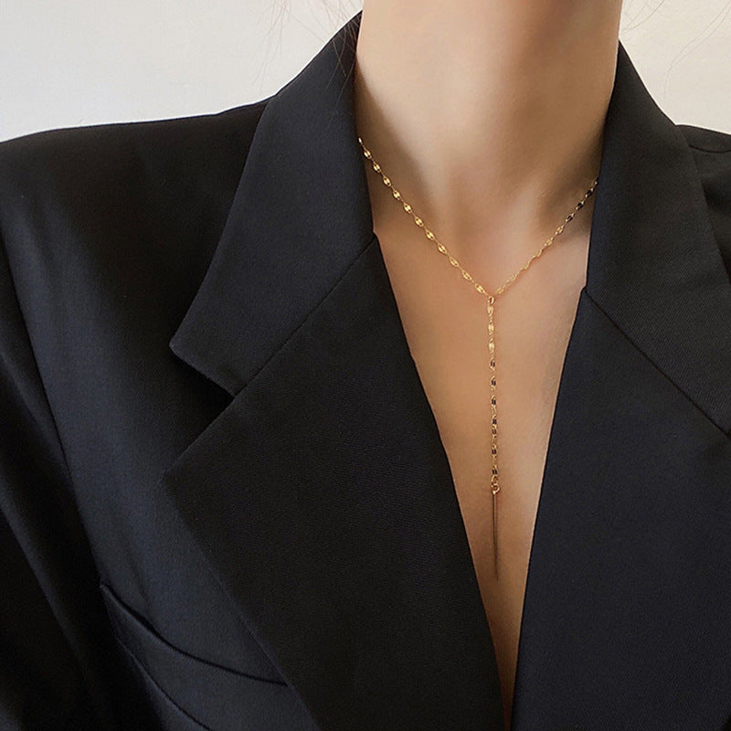 Collana minimalista a Y in acciaio titanio con finitura placcata per donna
