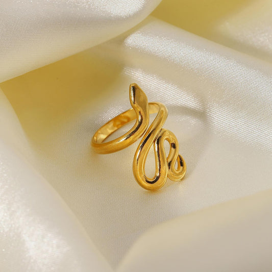 Fashion 18K Gold Plated Stainless Steel Snake Shape Open Ring for Women