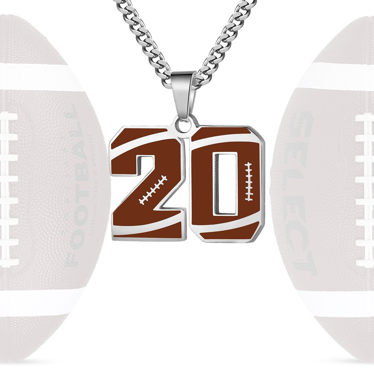 Motivational Football Number Pendant Necklace for Men in Stainless Steel with Polished Finish and Letter/Number Design