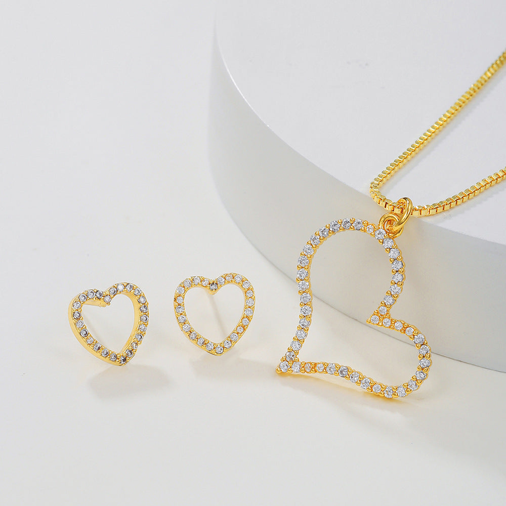 Casual Heart Gold Plated Brass Cubic Zirconia Necklace for Women