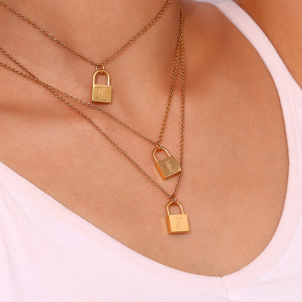 Fashionable Minimalist Stainless Steel Letter Pendant Necklace with Plated Finish for Women