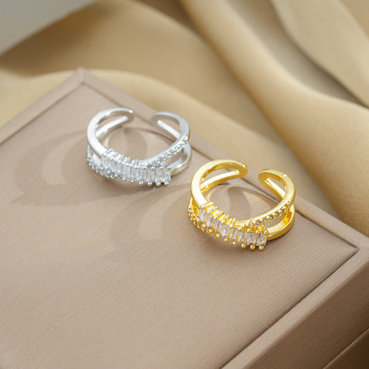 Minimalist Geometric Titanium Steel Ring with Vacuum Plating for Women Adjustable Open Band
