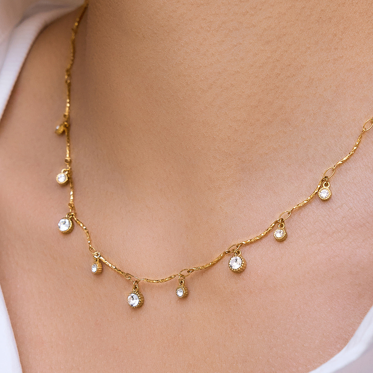 18K Gold Plated Stainless Steel Heart Necklace with Cubic Zirconia for Women