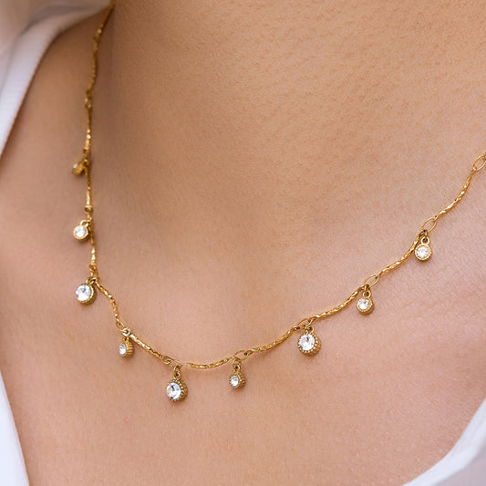 18K Gold Plated Stainless Steel Heart Necklace with Cubic Zirconia for Women