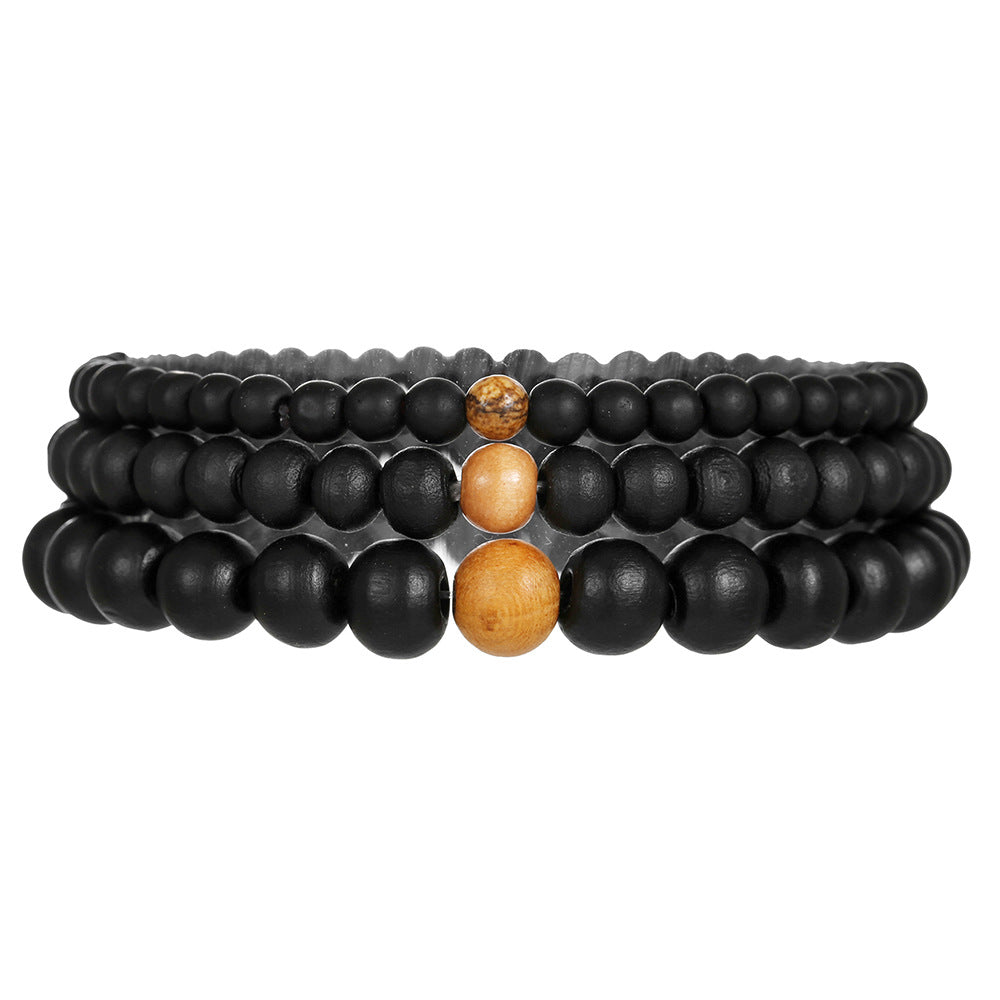 Minimalist Vintage Round Wood Beaded Stretch Bracelet