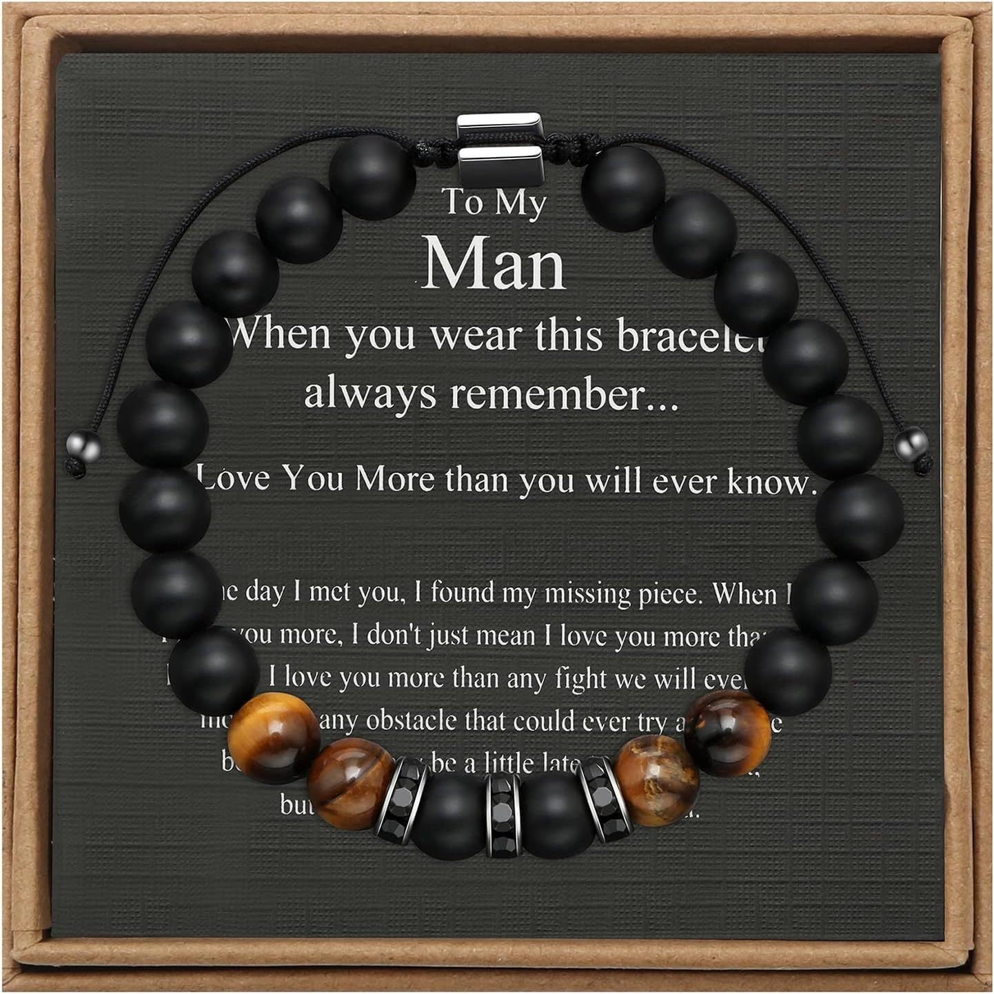 Men's Geometric Tiger's Eye Beaded Bracelet Adjustable Double Layer Handmade Gift