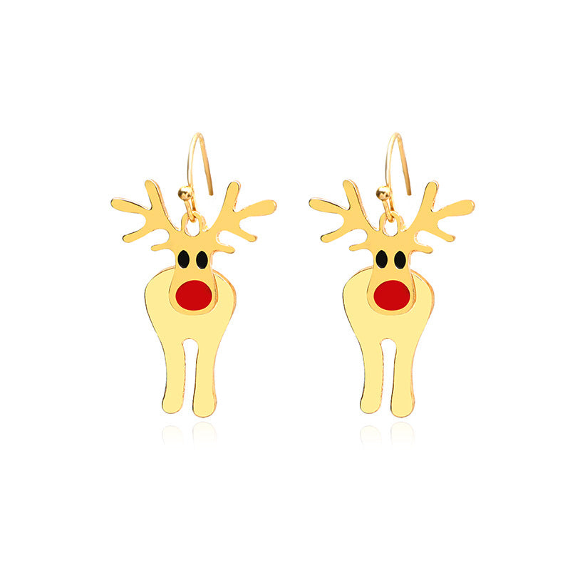 Pendientes de Navidad geométricos estilo Ins para mujer con esmalte de copo de nieve, reno y cascabel.