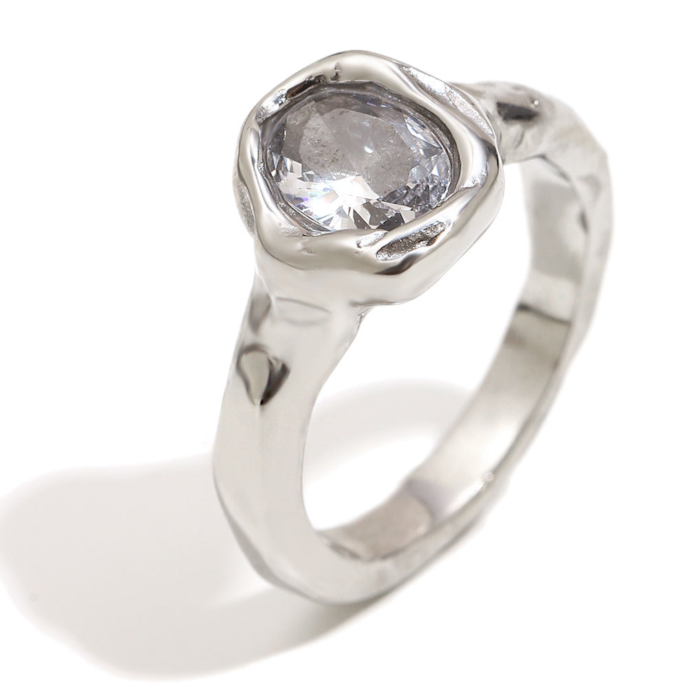 Anello Minimalista Geometrico da Donna in Acciaio Inossidabile con Placcatura in Oro 18K e Zirconia Cubica