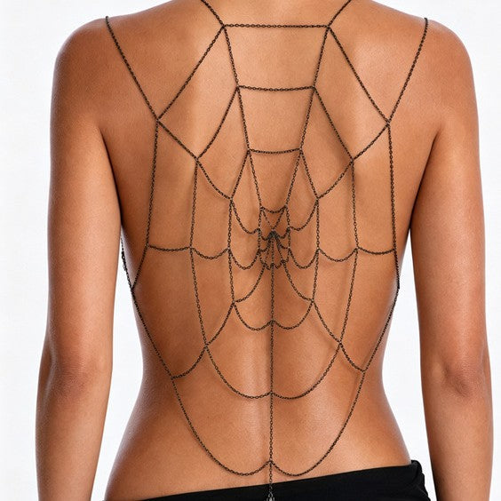 Gothic Punk Polished Iron Body Chain with Tassel and Hollow Out Design for Women