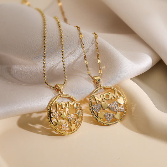 Collana Pendente Minimalista a Forma di Stella e Cuore in Rame con Placcatura in Oro Vero e Intarsio di Zirconi per Donna