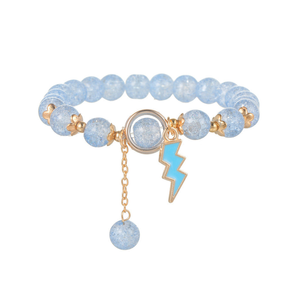 Sweet Natural Round Glass Beaded Bracelet with Drip Oil Starfish Shell Swan Charms and Crackle Texture