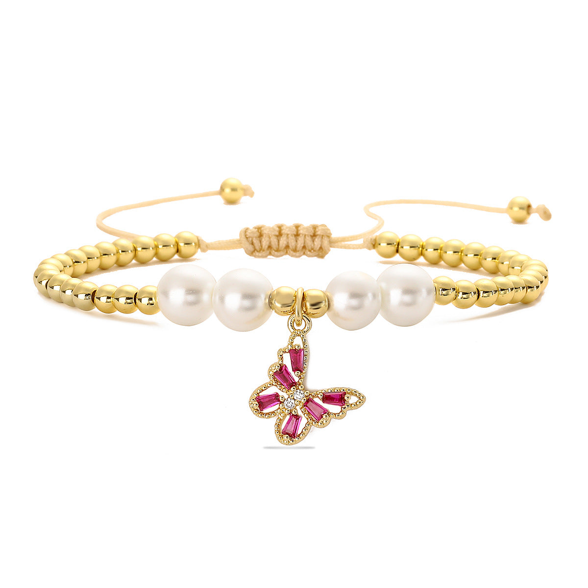 Bracciale da Donna a Farfalla in Rame Placcato Oro 18K con Intarsio in Zirconi, Stile Minimalista Fresco
