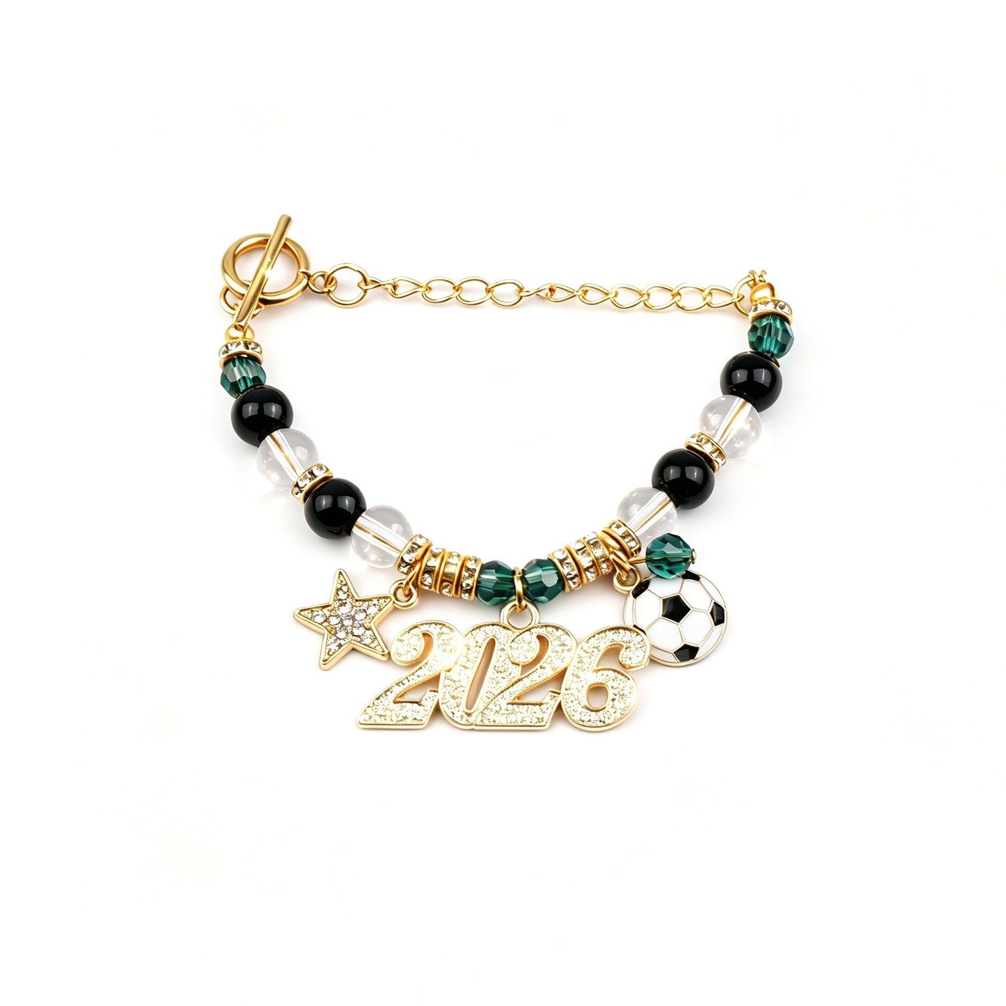 Pulsera unisex de aleación chapada con colgante de estrella de fútbol con incrustaciones de diamantes de imitación minimalista para fanático de la Copa del Mundo