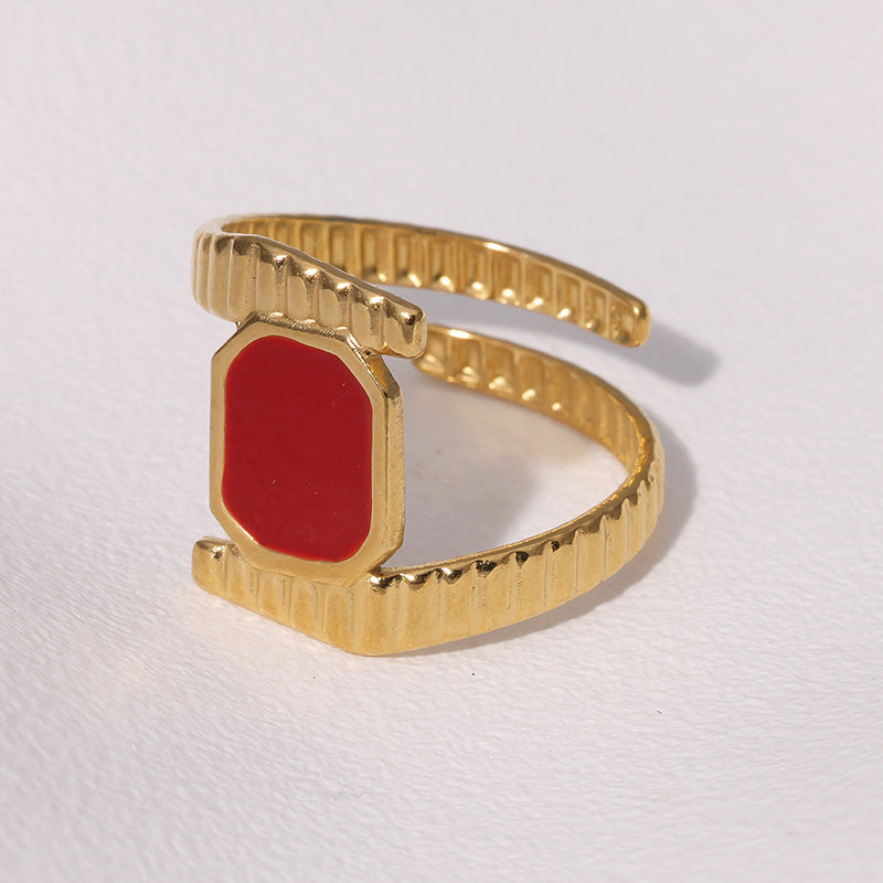 Anello Aperto Minimalista Geometrico da Donna in Acciaio Inox Placcato Oro 18K con Design Irregolare