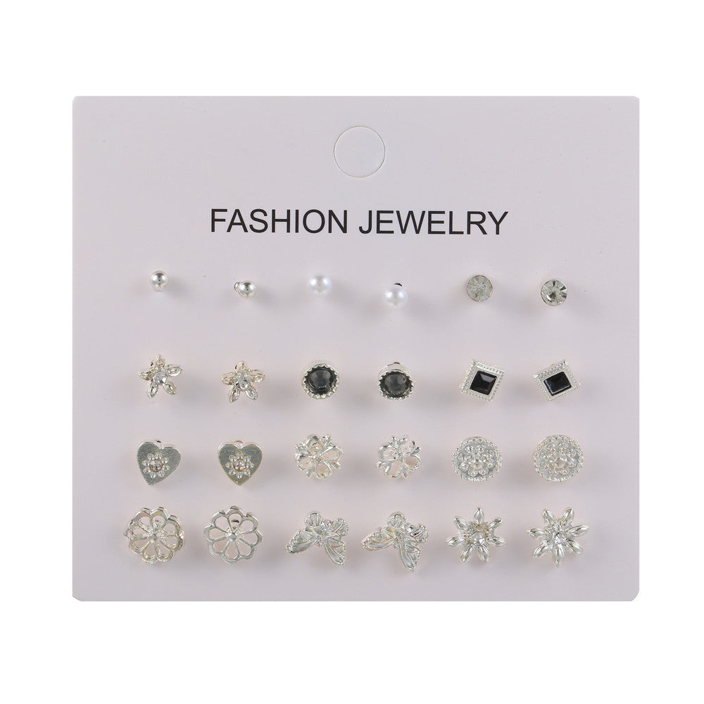 Minimalist Casual Geometric Butterfly Floral Gold Plated Stainless Steel Rhinestone Stud Earrings Set
