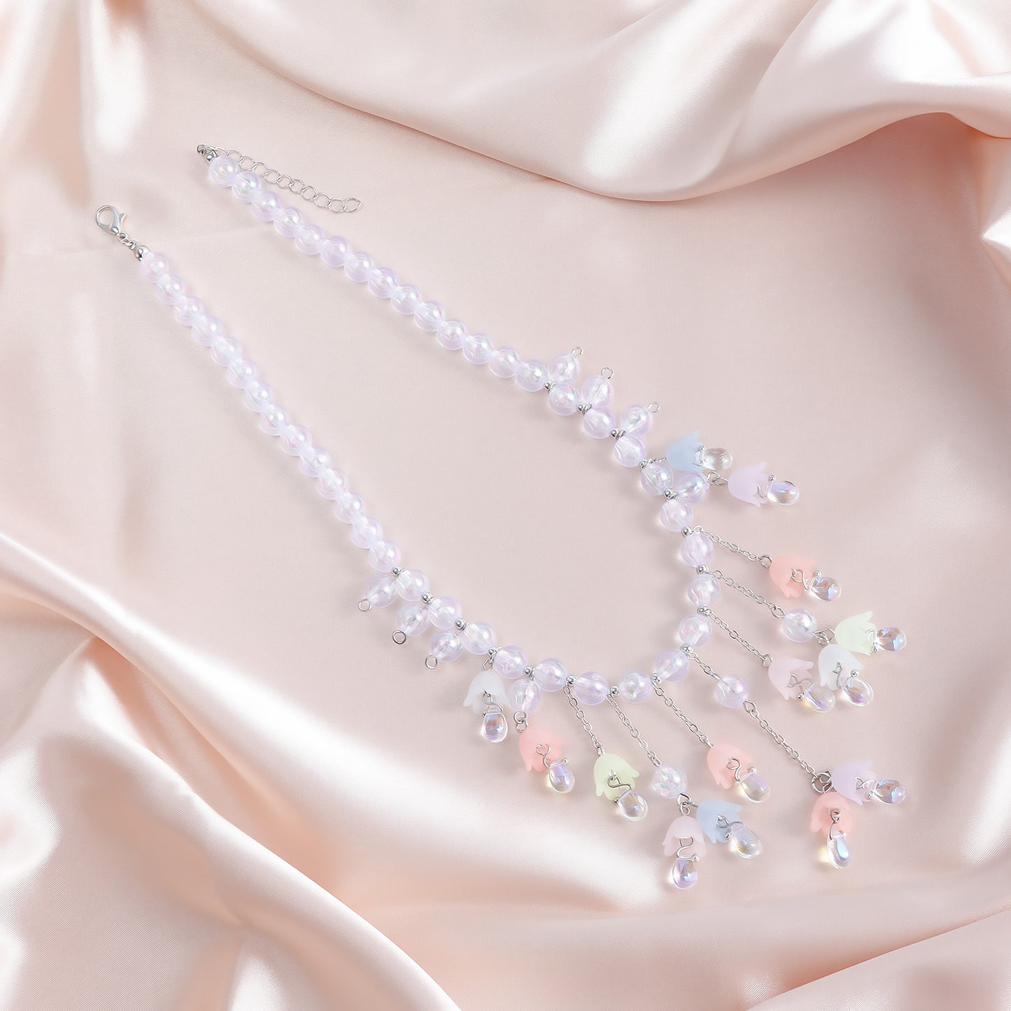 Elegant Summer Colorful Beaded Necklace with Geometric Pendant and Tassel Detail for Women