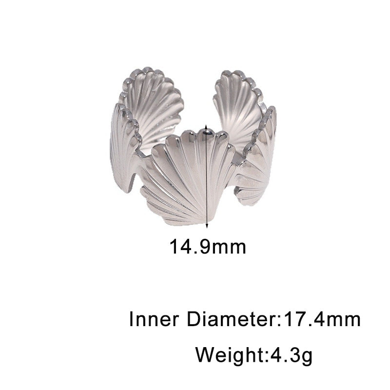 Minimalist Gold Plated Shell Shape Stainless Steel Open Ring for Women