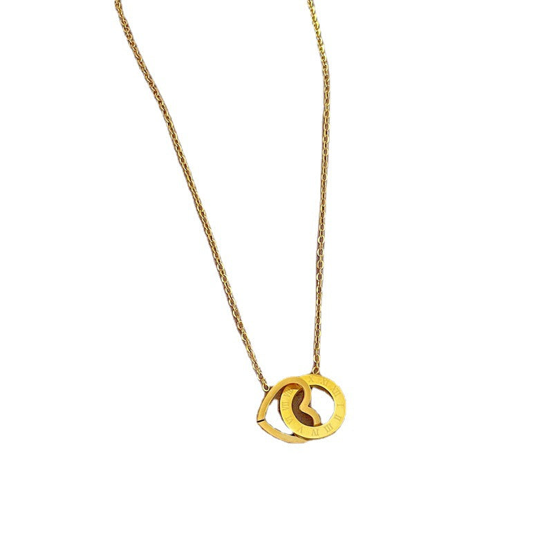 Collar minimalista chapado en acero de titanio con forma de corazón para mujer con colgante geométrico y delicada cadena de clavícula