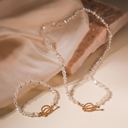 Baroque Irregular Imitation Pearl Stainless Steel Necklace and Bracelet Set for Women with OT Clasp