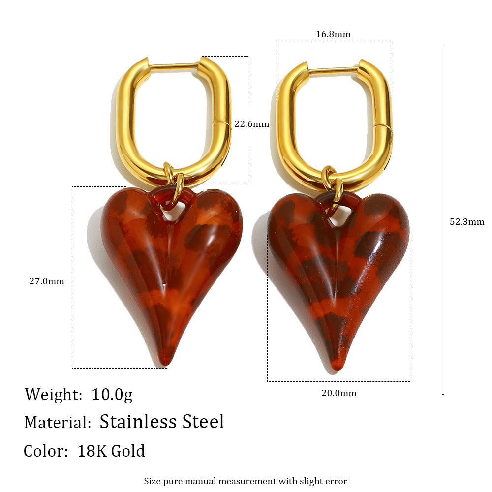 Minimalist Luxury Stainless Steel Plated 18K Gold Acrylic Long Heart-Shaped U-Shape Earrings for Women