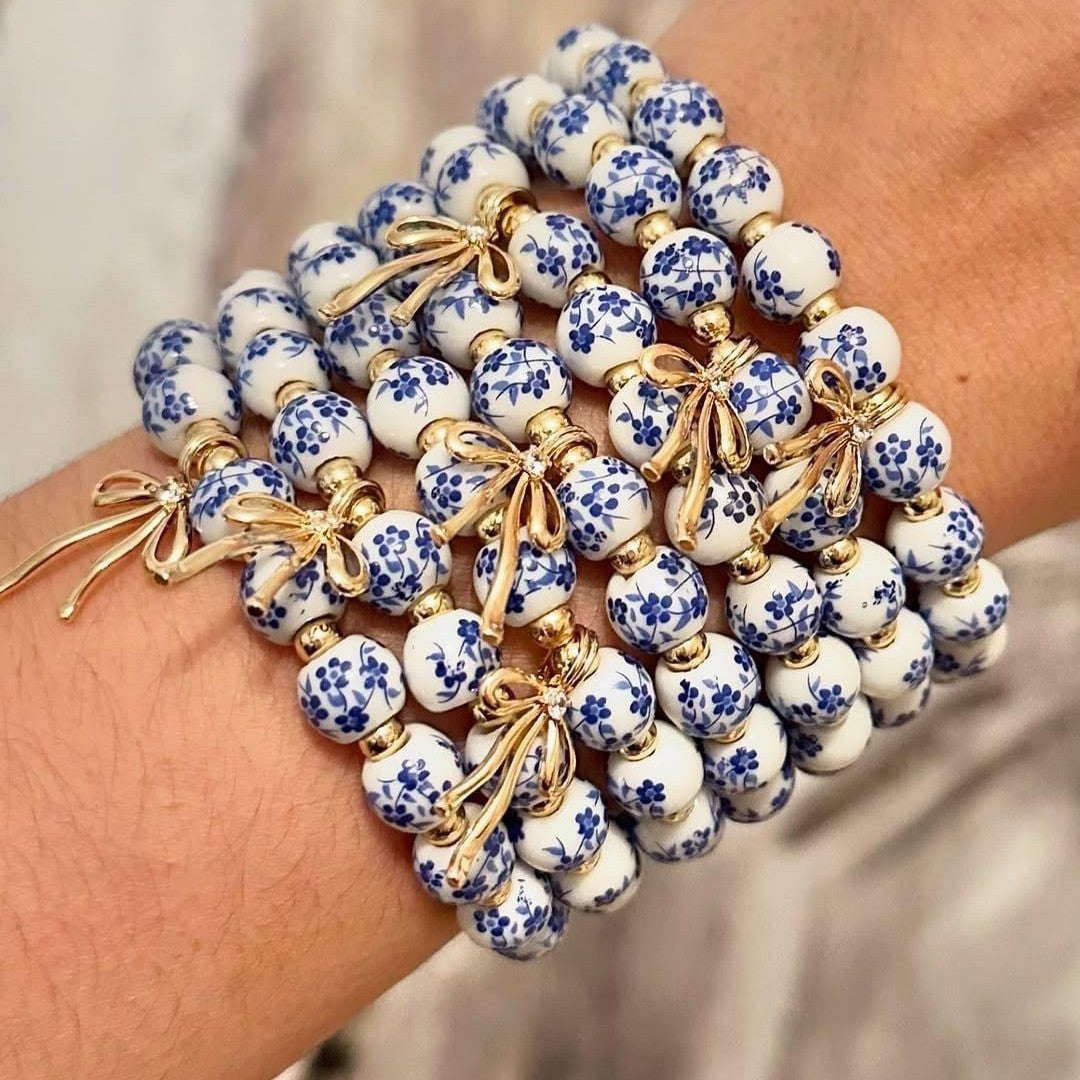 Geometric Round Ceramic Brass Cubic Zirconia Beaded Bracelet