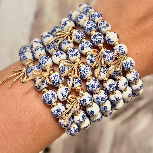 Geometric Round Ceramic Brass Cubic Zirconia Beaded Bracelet