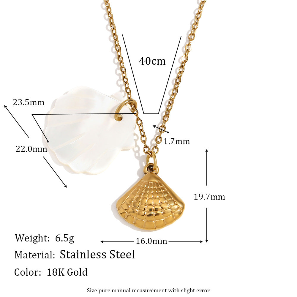 Minimalist Shell and Star Pendant Necklace in Stainless Steel with 18K Gold Plating for Women