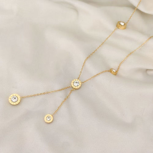 Elegant Minimalist Titanium Steel Micro-Inlaid Cubic Zirconia Geometric Round Pendant Necklace and Bracelet Set with Snake Chain