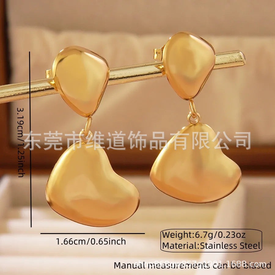Sweet Streetwear Hammered Stainless Steel Floral Leaf Geometric Earrings for Women