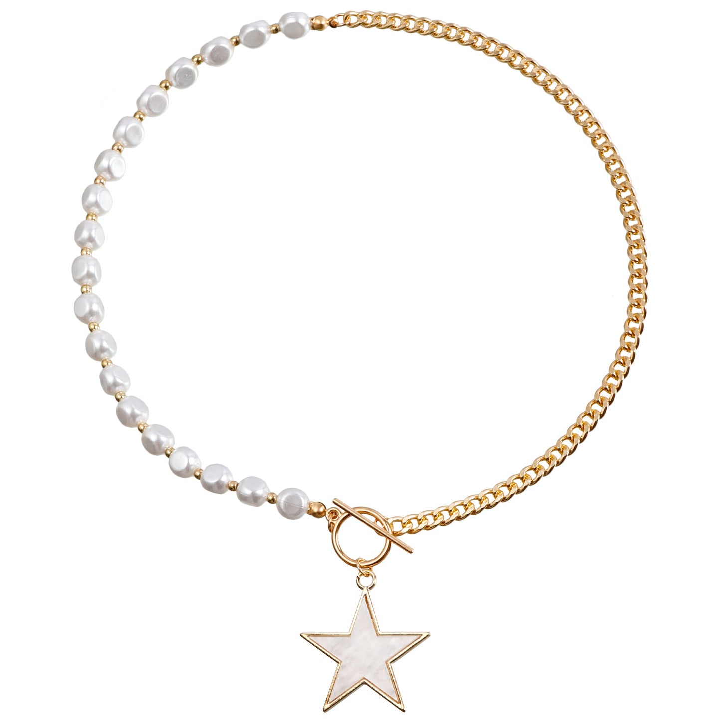 Elegant White Imitation Pearl and Shell Butterfly Geometric Aluminum Chain Necklace for Women