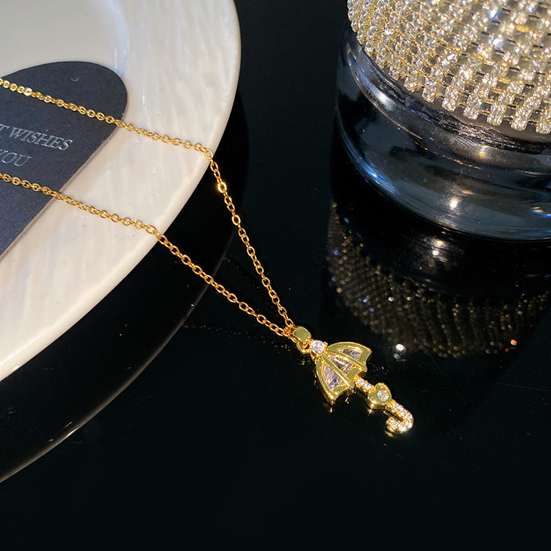 Sweet Elegant 18K Gold Plated Teardrop Cubic Zirconia Pendant Necklace Titanium Steel Cable Chain