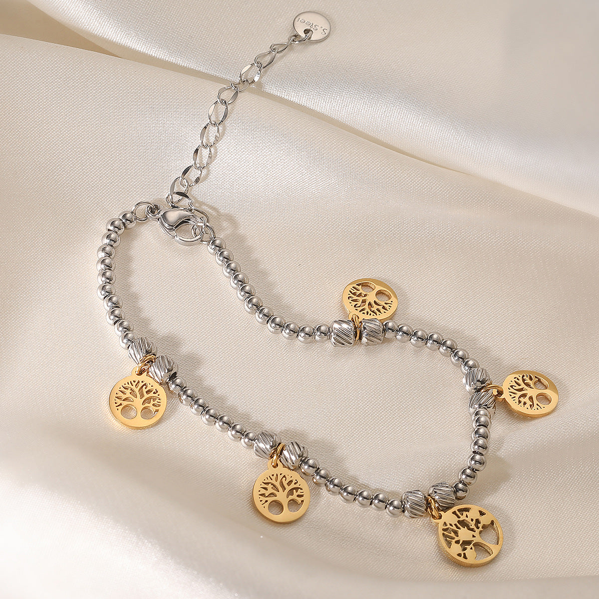 Color Block Geometric Stainless Steel Plated Bracelet with Cubic Zirconia for Women