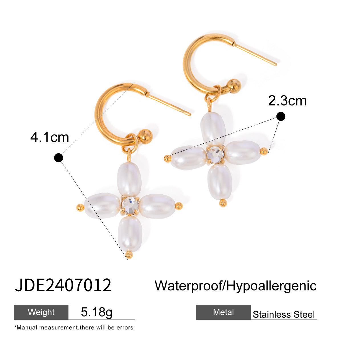 Elegant Cross Pearl Inlay Plated Stainless Steel Earrings for Women