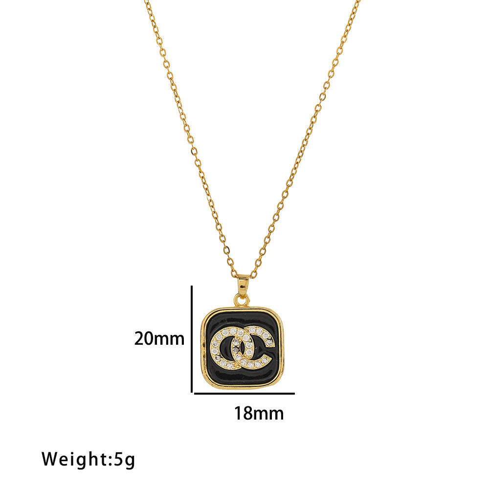 Elegant Letter-Shaped Titanium Steel Necklace and Earrings Set with O-Chain Black Finish for Women