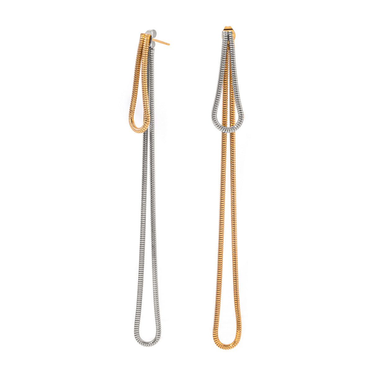 2024 Beach Style 18K Gold Plated Stainless Steel Long Snake Chain Tassel Drop Earrings for Women