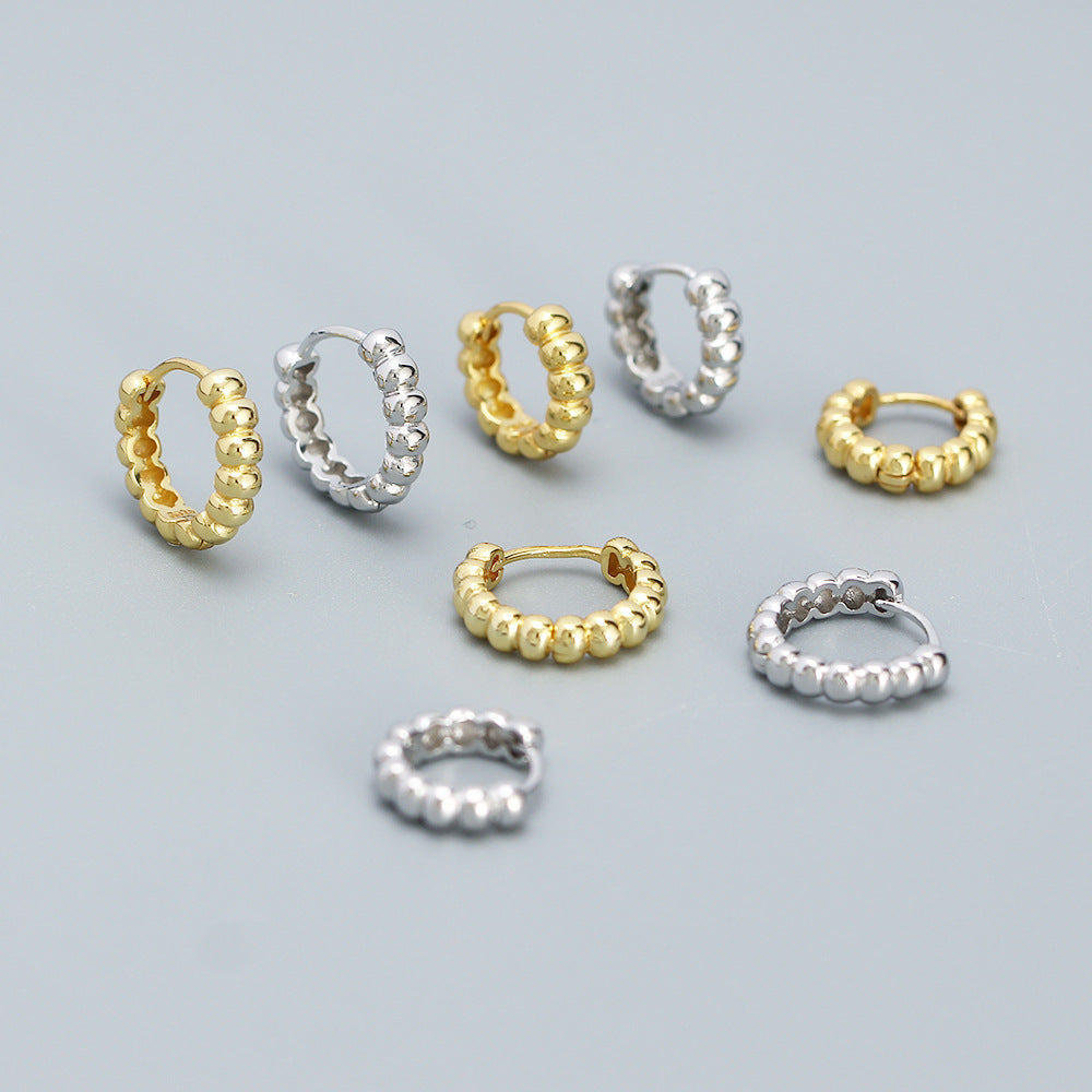 Orecchini a Cerchio Geometrici Minimalisti da Donna in Argento Sterling 925 con Finitura Placcata e Dettaglio a Pois