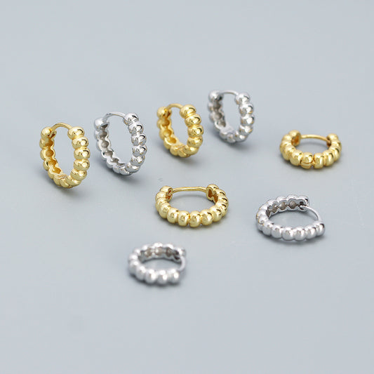 Orecchini a Cerchio Geometrici Minimalisti da Donna in Argento Sterling 925 con Finitura Placcata e Dettaglio a Pois