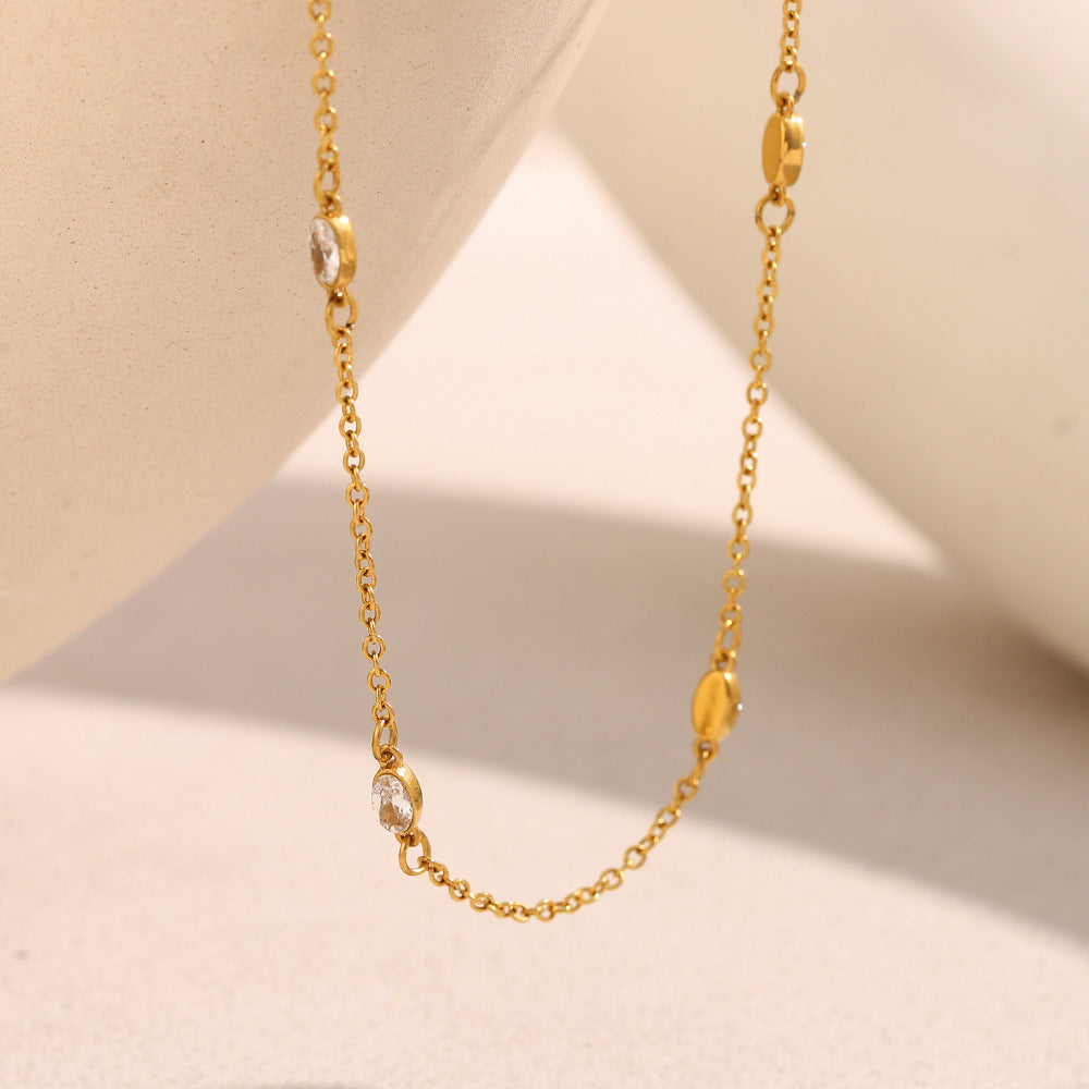 Minimalist Geometric Stainless Steel 18K Gold Plated Horse-Eye Zirconia Necklace for Women
