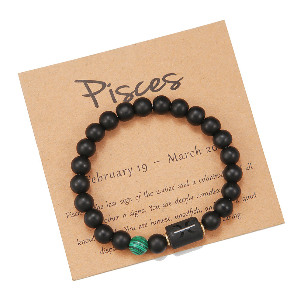 Matte Black Agate Geometric Beaded Bracelet for Men and Women