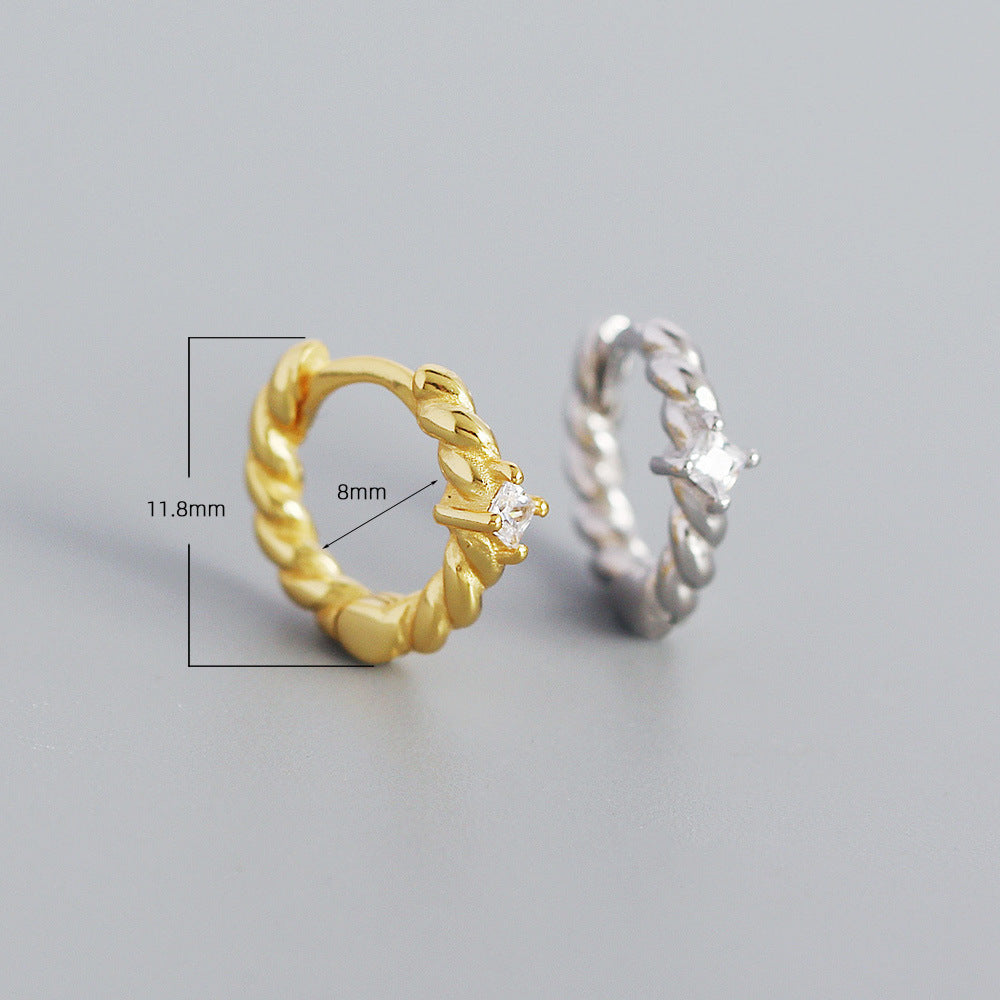 Minimalist Geometric S925 Sterling Silver Stud Earrings with Cubic Zirconia Inlay