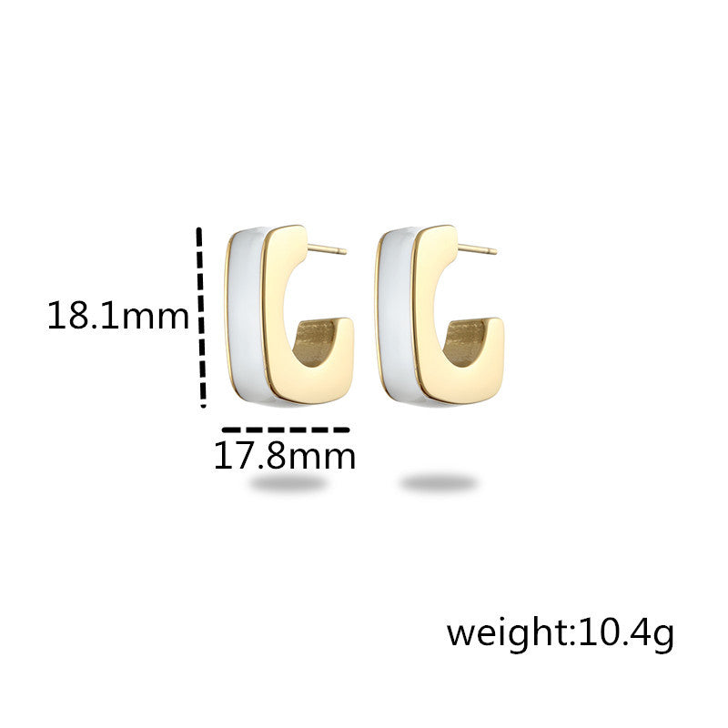 Orecchini pendenti da donna in acciaio al titanio placcato oro 18 carati con smalto a goccia, stile minimalista geometrico, alla moda per il pendolarismo