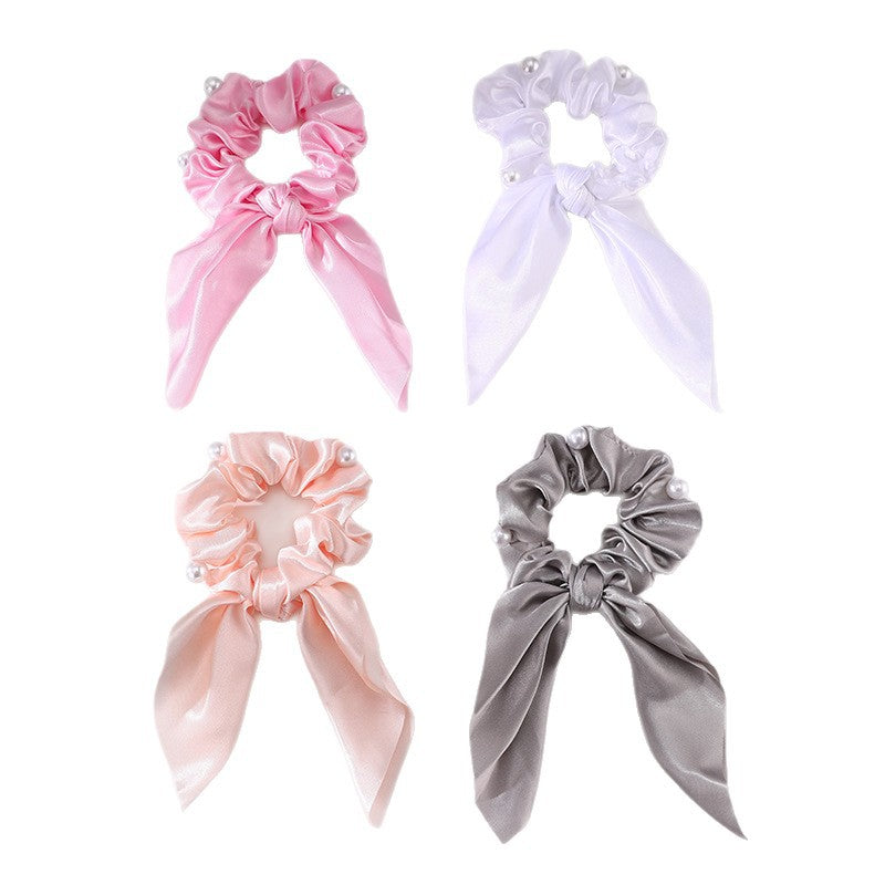 Minimalist Cartoon Character Ribbon Hair Tie Set for Kids with Satin Fabric and Macaron Color Accents