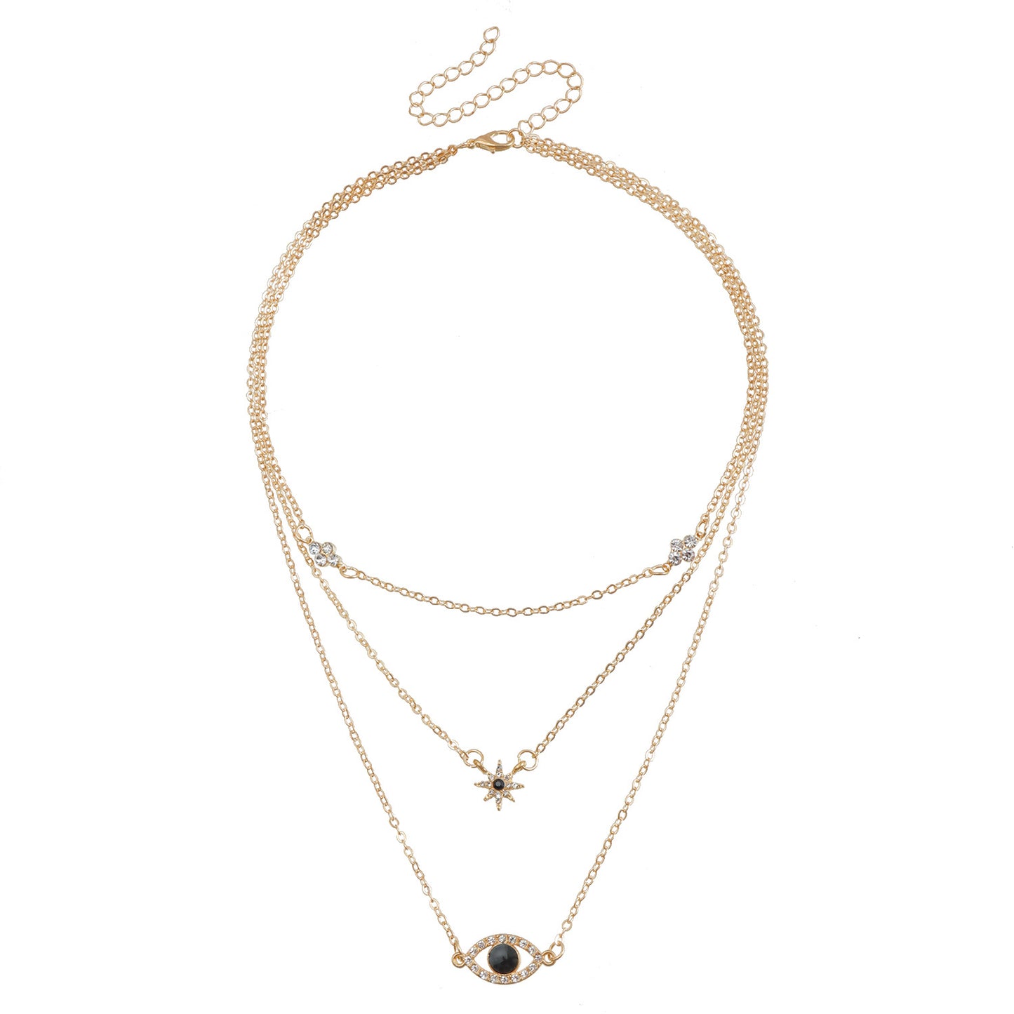Collana Pendente Geometrico Occhio di Allah con Intarsio di Strass e Motivo Stella Bussola in Lega con Finitura Placcata per Donne