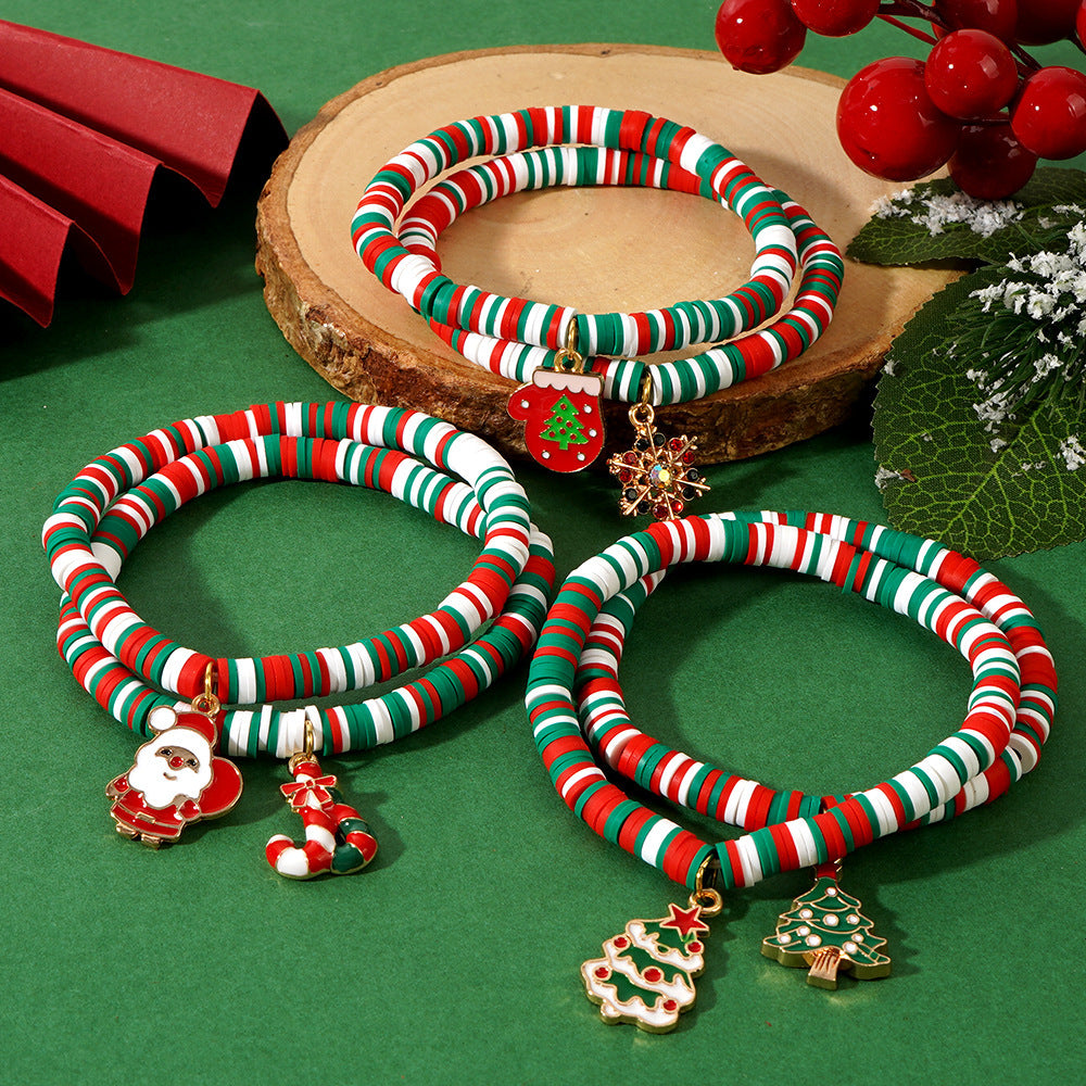 Sweet Handmade Resin Letter Geometric Beaded Bracelet Set Christmas Gift