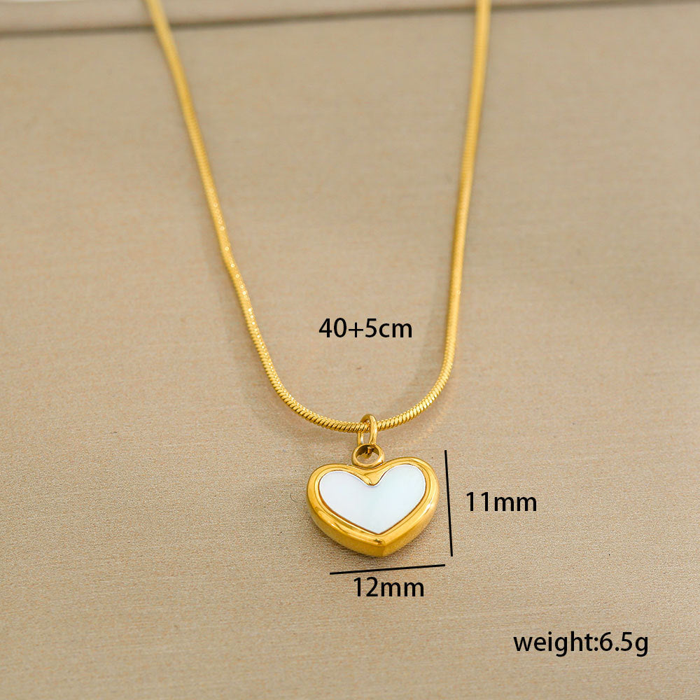 Collar minimalista de acero de titanio con forma de corazón, chapado en oro, perla y cadena ajustable para mujer